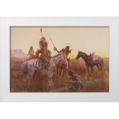 The Lost Trail White Modern Wood Framed Art Print by Russell, Charles Marion