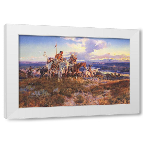 Wagons White Modern Wood Framed Art Print by Russell, Charles Marion
