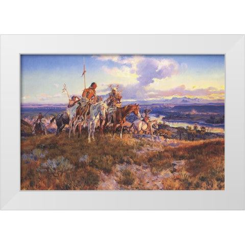 Wagons White Modern Wood Framed Art Print by Russell, Charles Marion