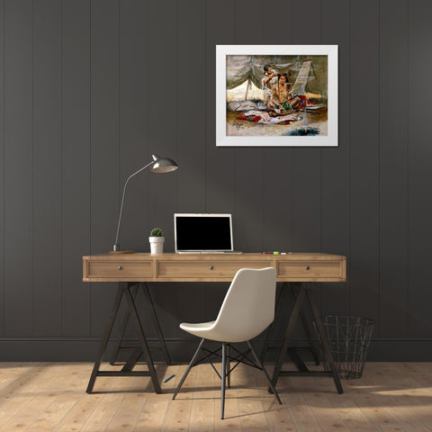 The Beauty Parlor 1907 White Modern Wood Framed Art Print by Russell, Charles Marion