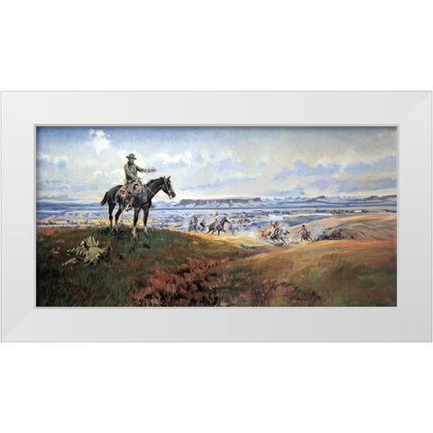 Charles M Russell And His Friends White Modern Wood Framed Art Print by Russell, Charles Marion