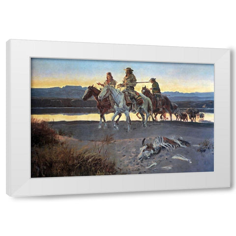 Carsons Men White Modern Wood Framed Art Print by Russell, Charles Marion
