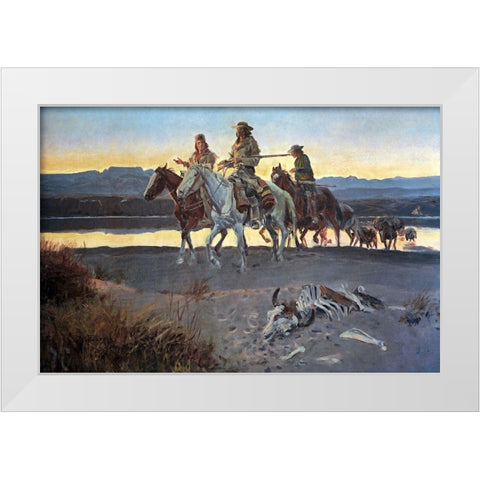 Carsons Men White Modern Wood Framed Art Print by Russell, Charles Marion