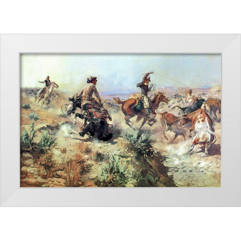 Jerked Down White Modern Wood Framed Art Print by Russell, Charles Marion