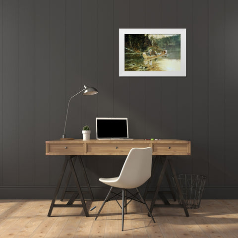 On The Flathead White Modern Wood Framed Art Print by Russell, Charles Marion
