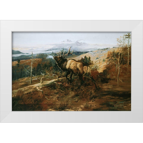 The Elk White Modern Wood Framed Art Print by Russell, Charles Marion