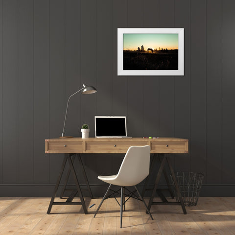 Grazing at Sunset White Modern Wood Framed Art Print by The Yellowstone Collection