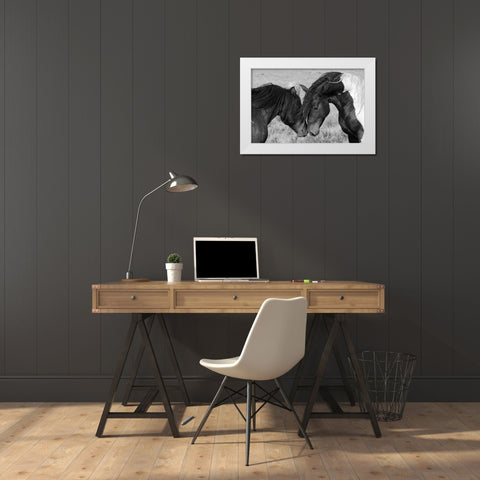 Horse Kiss White Modern Wood Framed Art Print by The Yellowstone Collection