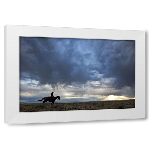 Plains Rider White Modern Wood Framed Art Print by The Yellowstone Collection