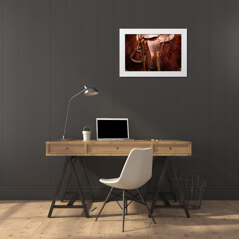 Saddled White Modern Wood Framed Art Print by The Yellowstone Collection