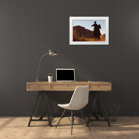 Shadow Rider White Modern Wood Framed Art Print by The Yellowstone Collection