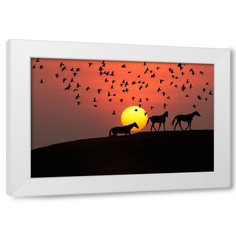 Sunset Stroll White Modern Wood Framed Art Print by The Yellowstone Collection