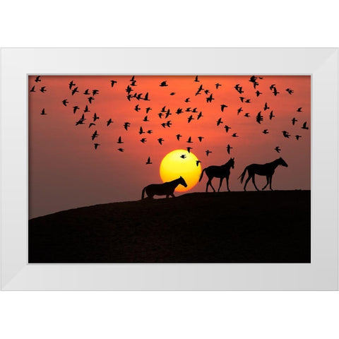Sunset Stroll White Modern Wood Framed Art Print by The Yellowstone Collection