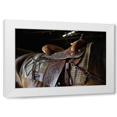 Western saddle White Modern Wood Framed Art Print by The Yellowstone Collection