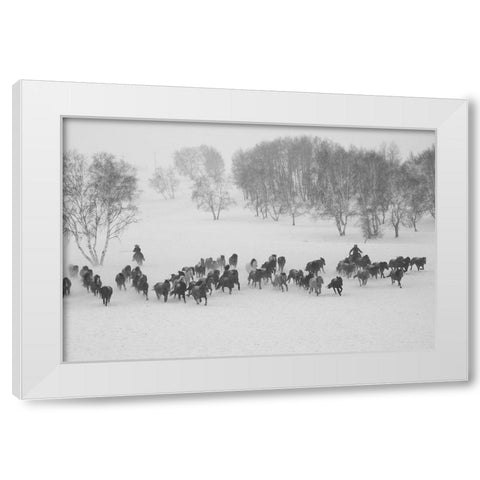 Winter Round Up White Modern Wood Framed Art Print by The Yellowstone Collection