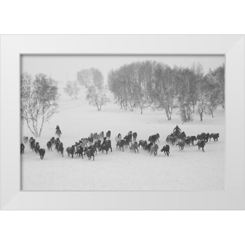 Winter Round Up White Modern Wood Framed Art Print by The Yellowstone Collection