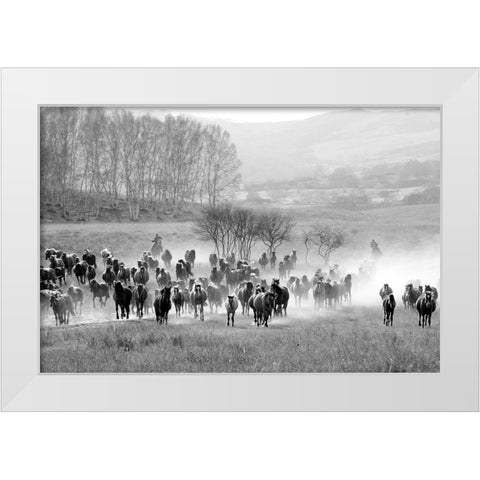 Bringing in the Horse Herd White Modern Wood Framed Art Print by The Yellowstone Collection