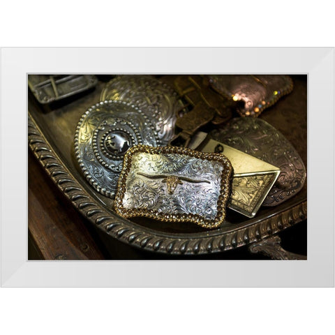 Cowboy Buckles White Modern Wood Framed Art Print by The Yellowstone Collection