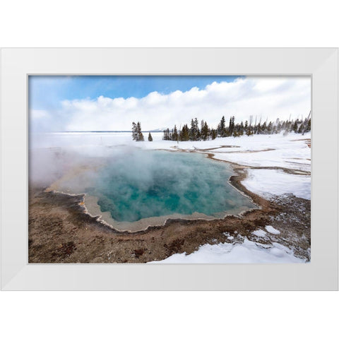 Black Pool Steaming, Yellowstone National Park White Modern Wood Framed Art Print by Frank, Jacob W.