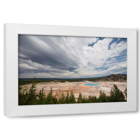 Building Storm over Grand Prismatic Spring, Yellowstone National Park White Modern Wood Framed Art Print by Frank, Jacob W.