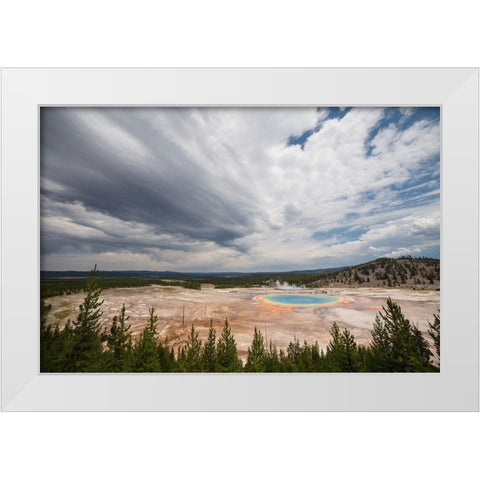 Building Storm over Grand Prismatic Spring, Yellowstone National Park White Modern Wood Framed Art Print by Frank, Jacob W.