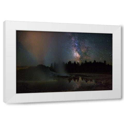Castle Geyser and Milky Way, Yellowstone National Park White Modern Wood Framed Art Print by The Yellowstone Collection