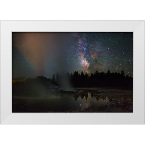 Castle Geyser and Milky Way, Yellowstone National Park White Modern Wood Framed Art Print by The Yellowstone Collection