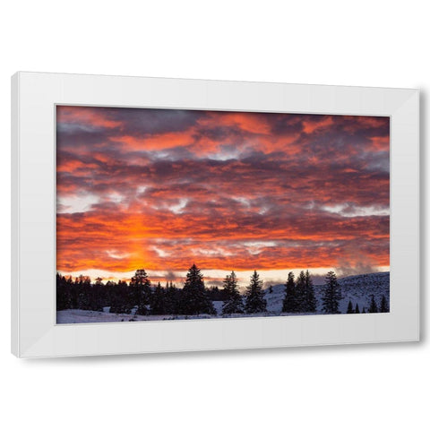 Winter Sunset in Lamar Valley, Yellowstone National Park White Modern Wood Framed Art Print by The Yellowstone Collection