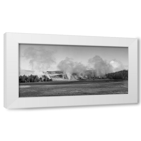 Early Morning Steam, Upper Geyser Basin, Yellowstone National Park White Modern Wood Framed Art Print by The Yellowstone Collection