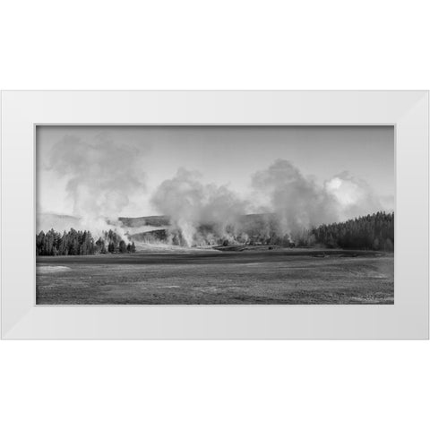 Early Morning Steam, Upper Geyser Basin, Yellowstone National Park White Modern Wood Framed Art Print by The Yellowstone Collection