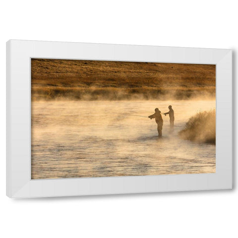 Fall Fishing on the Madison River, Yellowstone National Park White Modern Wood Framed Art Print by Frank, Jacob W.