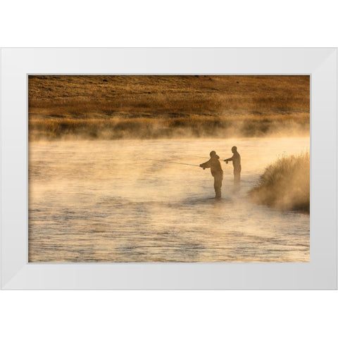 Fall Fishing on the Madison River, Yellowstone National Park White Modern Wood Framed Art Print by Frank, Jacob W.