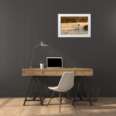 Fall Fishing on the Madison River at Sunrise, Yellowstone National Park White Modern Wood Framed Art Print by Frank, Jacob W.