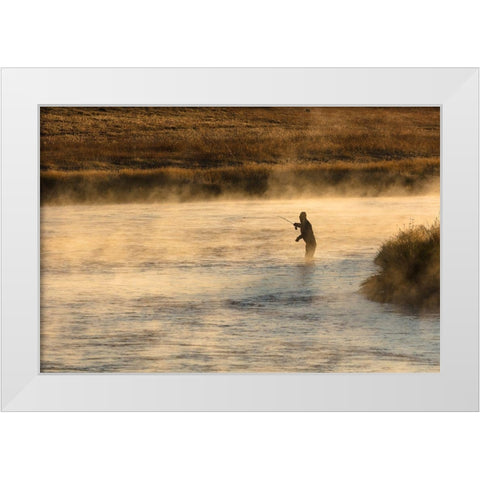 Fall Fishing on the Madison River at Sunrise, Yellowstone National Park White Modern Wood Framed Art Print by Frank, Jacob W.