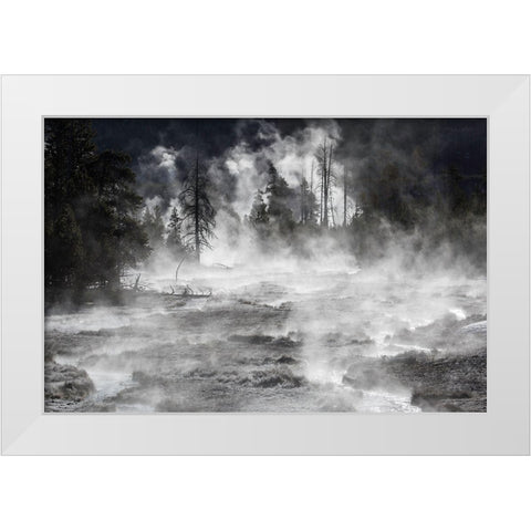 Frost and Steam, Midway Geyser Basin, Yellowstone National Park White Modern Wood Framed Art Print by The Yellowstone Collection