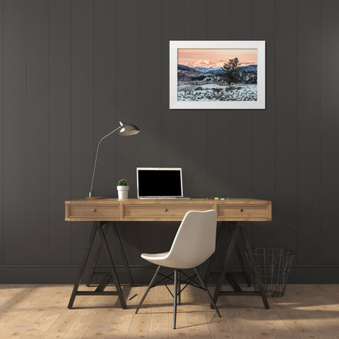 Last light on Cutoff Mountain, Yellowstone National Park White Modern Wood Framed Art Print by The Yellowstone Collection