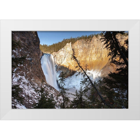 Lower Falls from Uncle Toms Trail, Yellowstone National Park White Modern Wood Framed Art Print by The Yellowstone Collection