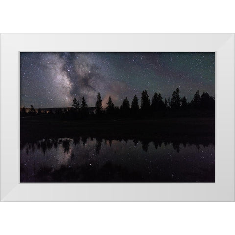 Milky Way Reflection, Yellowstone National Park White Modern Wood Framed Art Print by The Yellowstone Collection