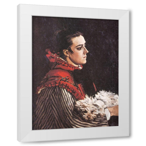 Camille with a little dog 1866 White Modern Wood Framed Art Print by Monet, Claude