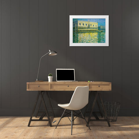Doges Palace-Venice 1908 White Modern Wood Framed Art Print by Monet, Claude
