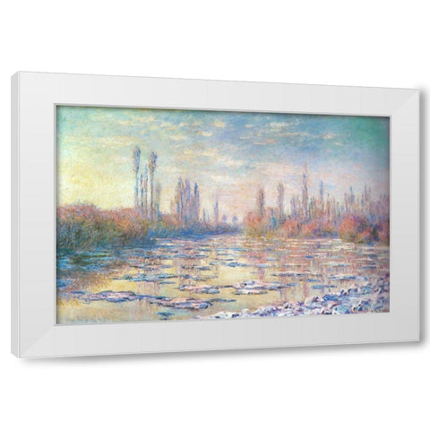 Floating ice on Seine 1880 White Modern Wood Framed Art Print by Monet, Claude