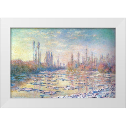 Floating ice on Seine 1880 White Modern Wood Framed Art Print by Monet, Claude