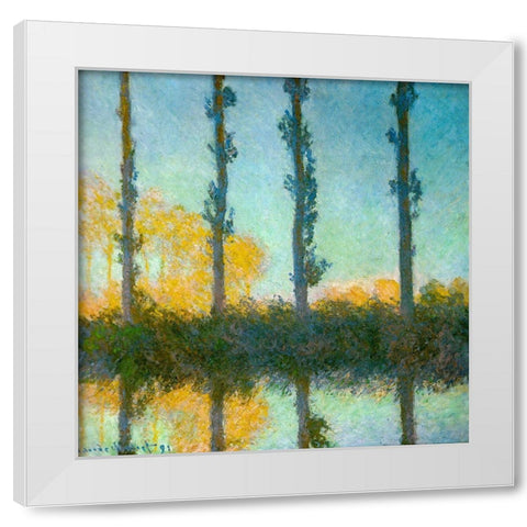 Four Poplars 1891 White Modern Wood Framed Art Print by Monet, Claude