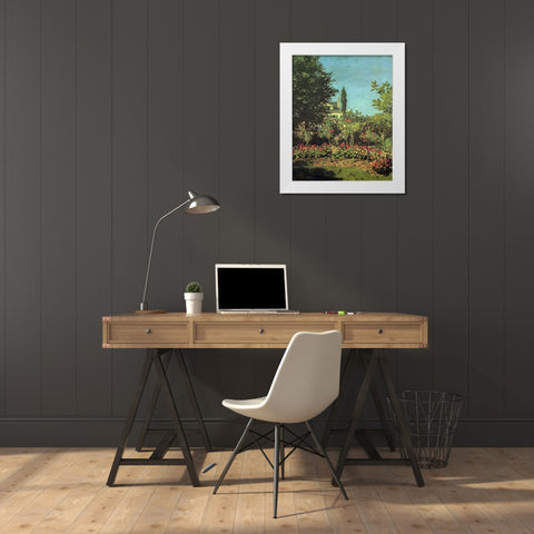 Garden in flower 1867 White Modern Wood Framed Art Print by Monet, Claude