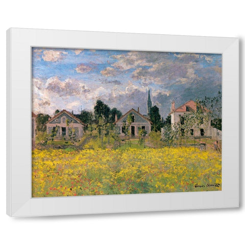 Houses at Edge of Field 1873 White Modern Wood Framed Art Print by Monet, Claude