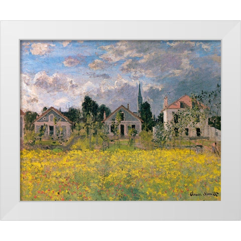 Houses at Edge of Field 1873 White Modern Wood Framed Art Print by Monet, Claude
