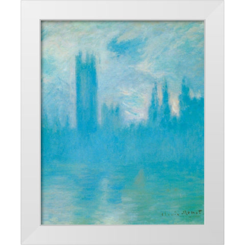 Houses of Parliament 1900 White Modern Wood Framed Art Print by Monet, Claude