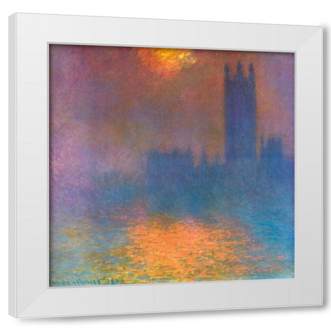Houses of Parliament 1904 White Modern Wood Framed Art Print by Monet, Claude
