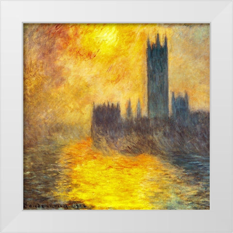 Houses of Parliament at Sunset 1904 White Modern Wood Framed Art Print by Monet, Claude