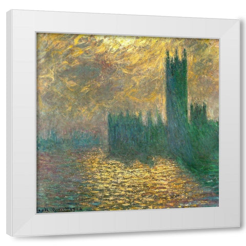 Houses of Parliament-London 1900 White Modern Wood Framed Art Print by Monet, Claude
